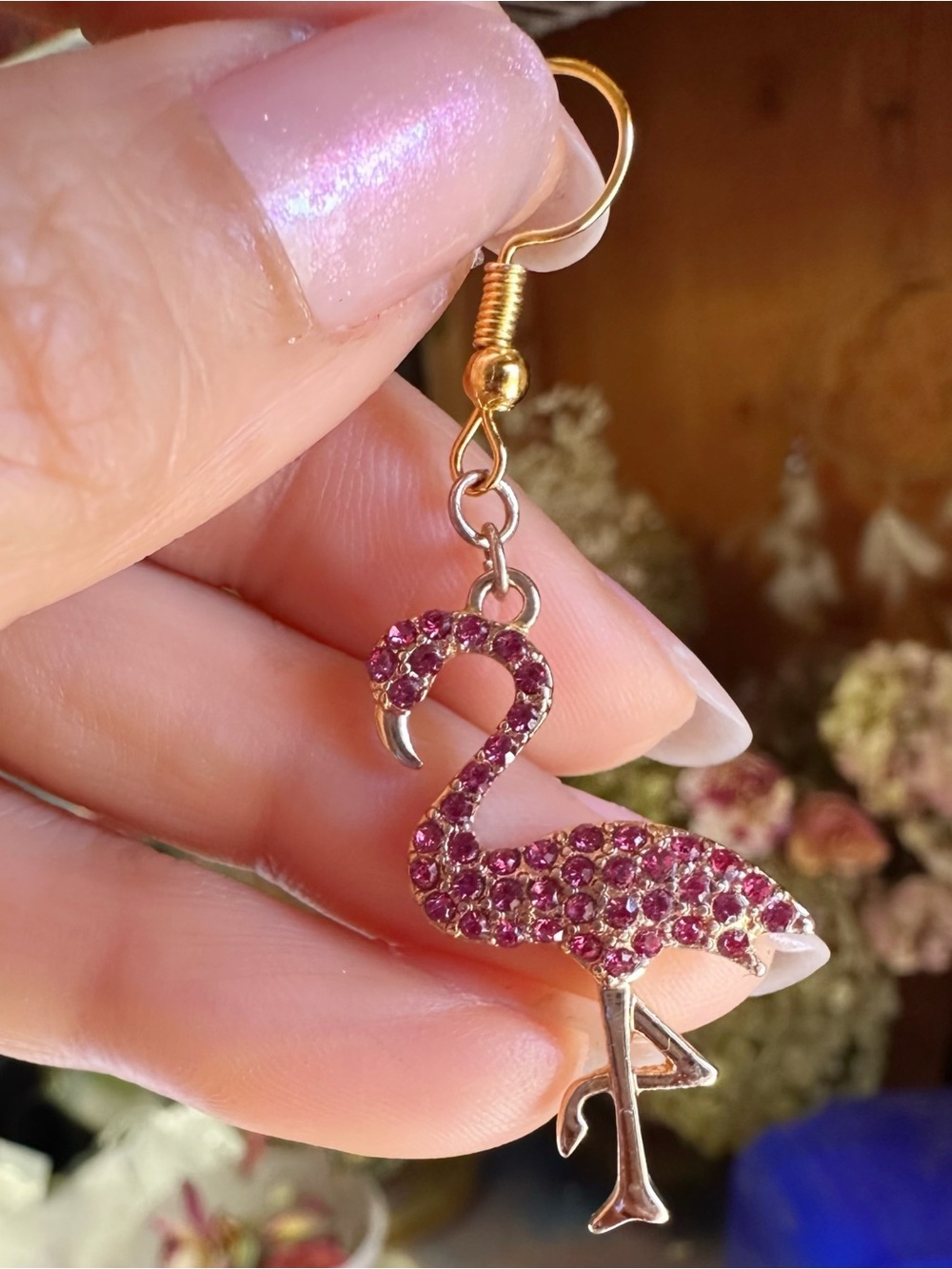 Pink Rhinestone Flamingo Earring - Picture 5 of 9